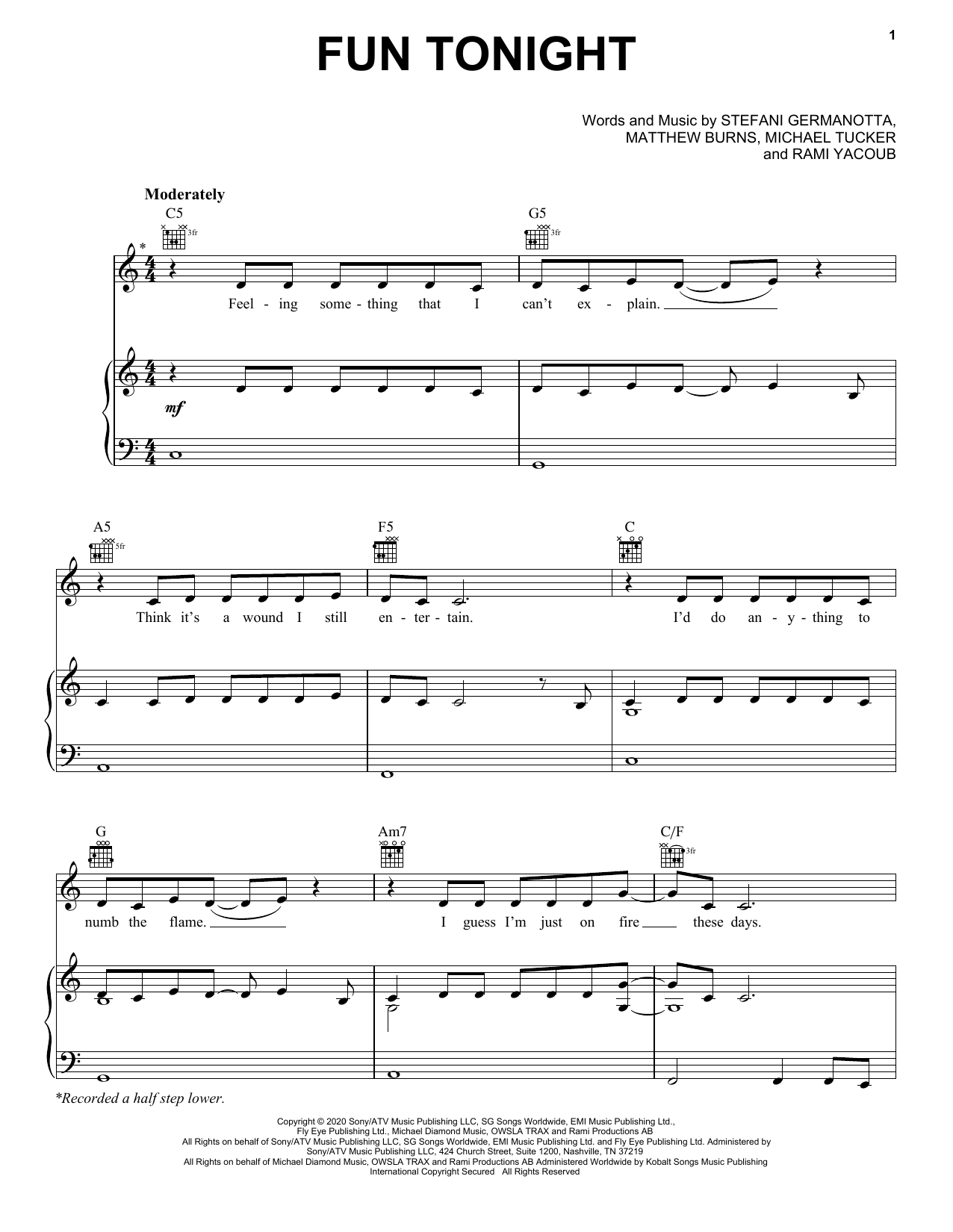 Lady Gaga Fun Tonight Sheet Music