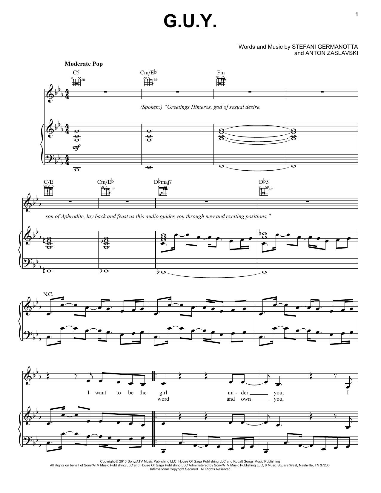 Lady Gaga G.U.Y. Sheet Music