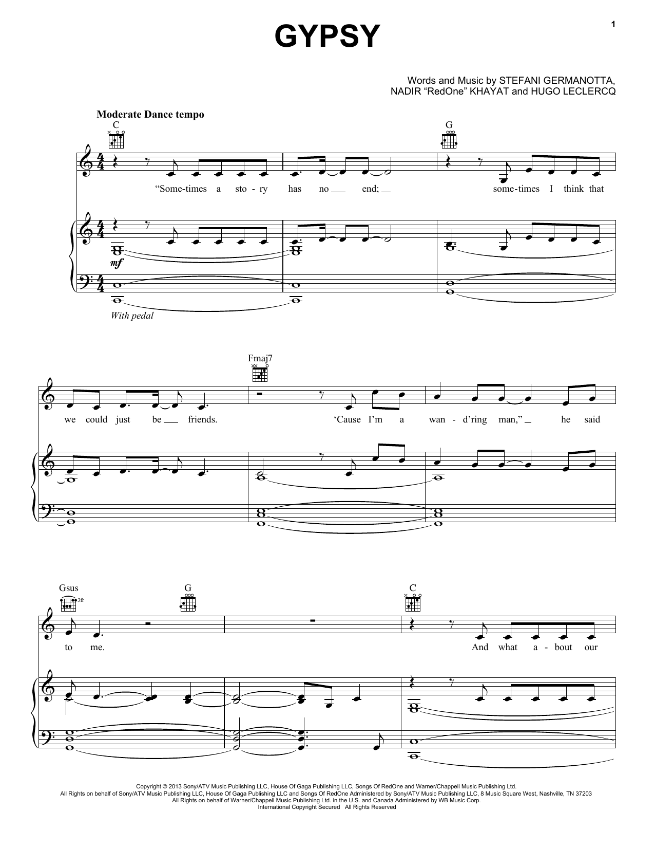 Lady Gaga Gypsy Sheet Music
