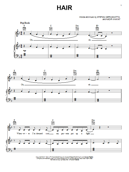 Lady Gaga Hair Sheet Music