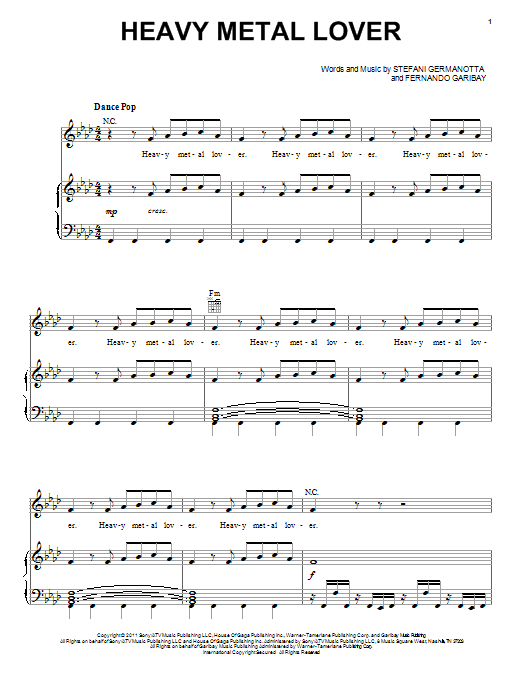 Lady Gaga Heavy Metal Lover Sheet Music