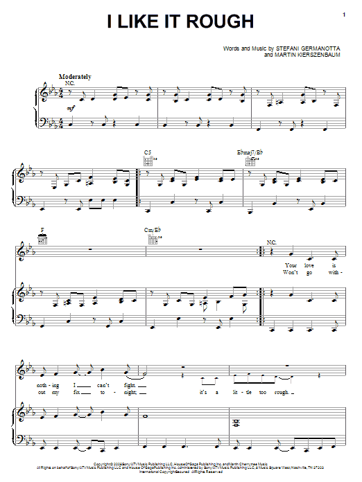 Lady Gaga I Like It Rough Sheet Music