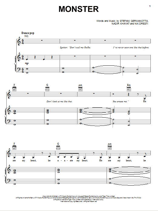 Lady Gaga Monster Sheet Music
