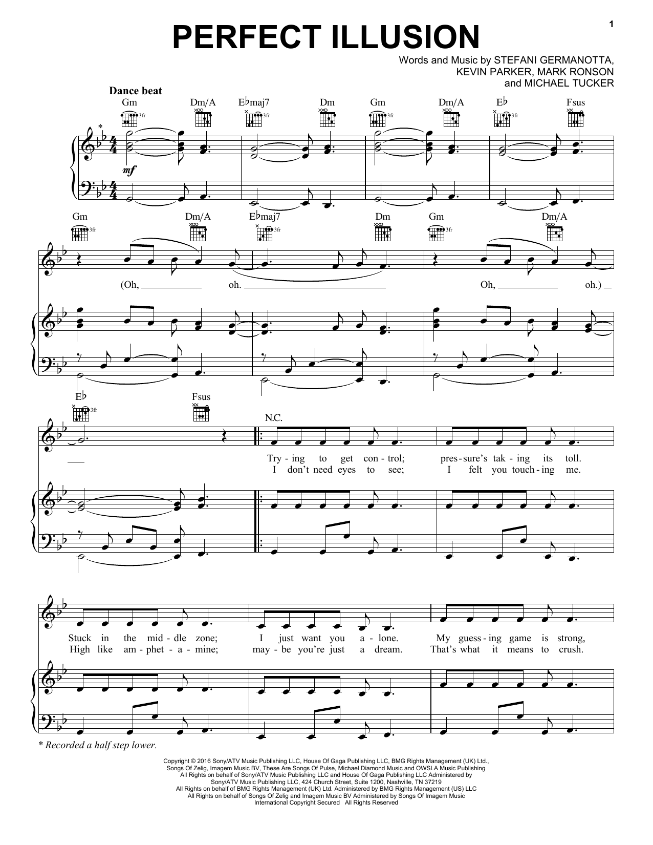 Lady Gaga Perfect Illusion Sheet Music
