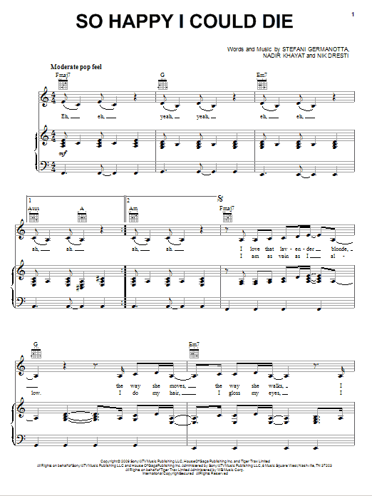 Lady Gaga So Happy I Could Die Sheet Music
