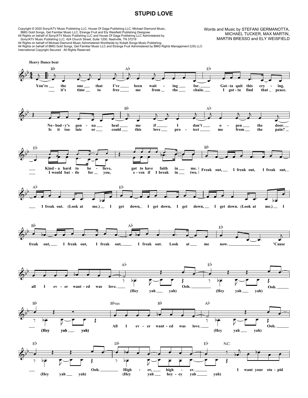 Lady Gaga Stupid Love Sheet Music