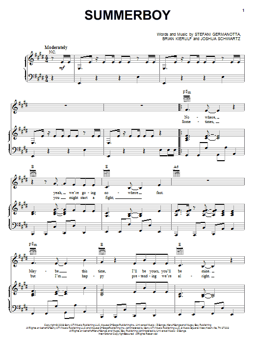 Lady Gaga Summerboy Sheet Music