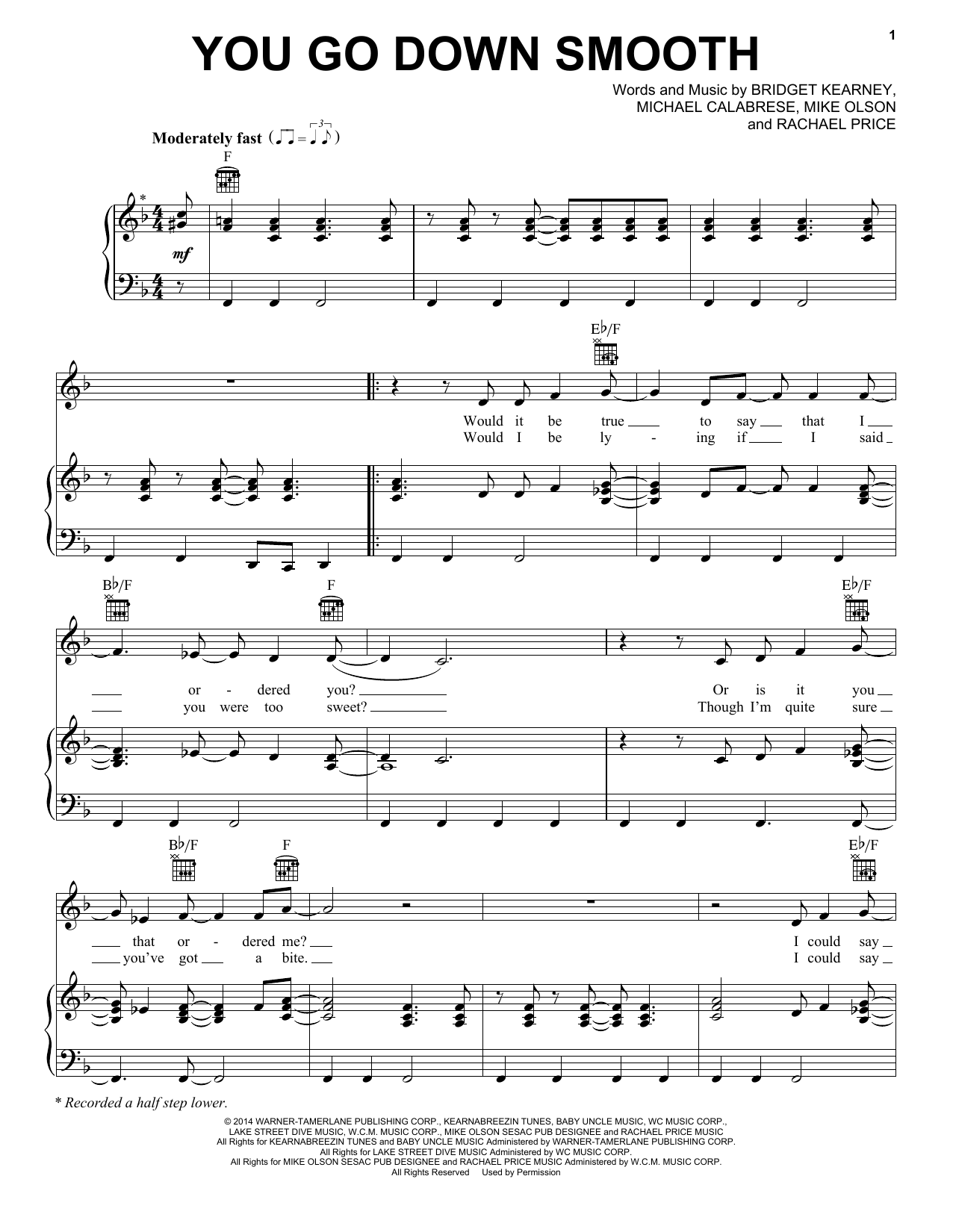 Lake Street Dive You Go Down Smooth Sheet Music