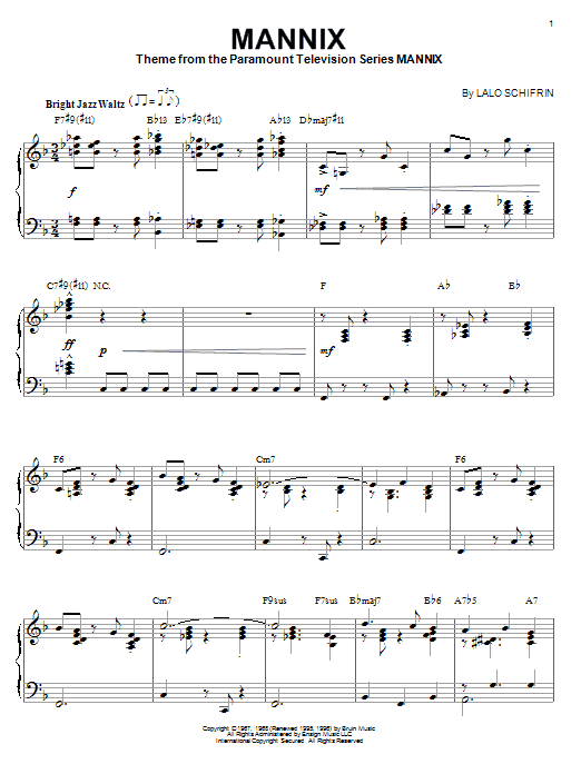 Lalo Schifrin Mannix Sheet Music
