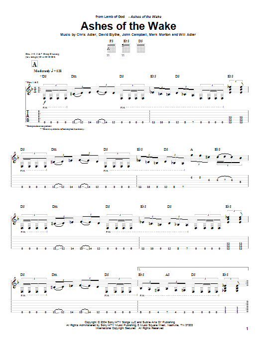 Lamb Of God Ashes Of The Wake Sheet Music