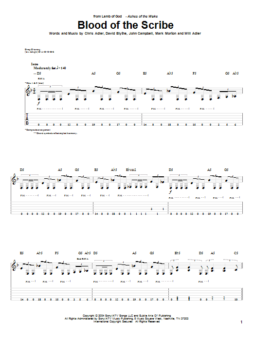Lamb Of God Blood Of The Scribe Sheet Music