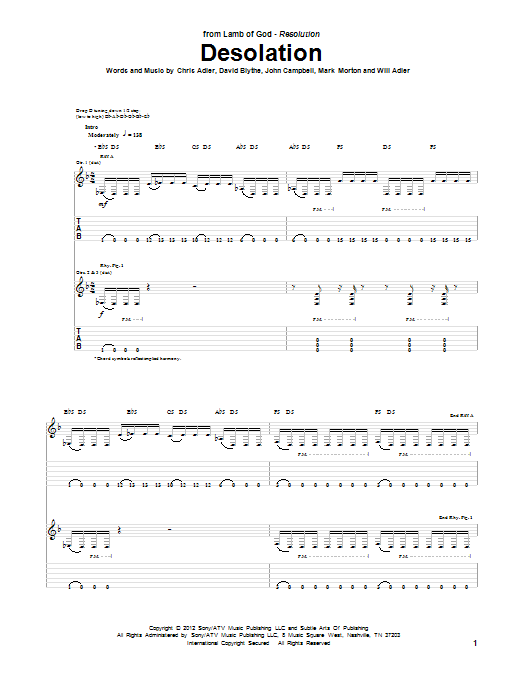 Lamb Of God Desolation Sheet Music