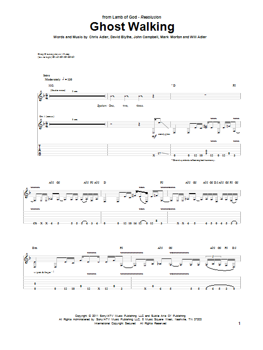 Lamb Of God Ghost Walking Sheet Music
