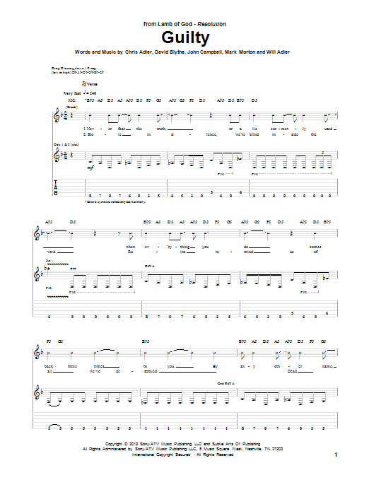 Lamb Of God Guilty Sheet Music