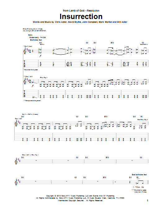 Lamb Of God Insurrection Sheet Music