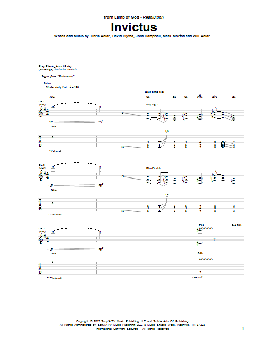 Lamb Of God Invictus Sheet Music
