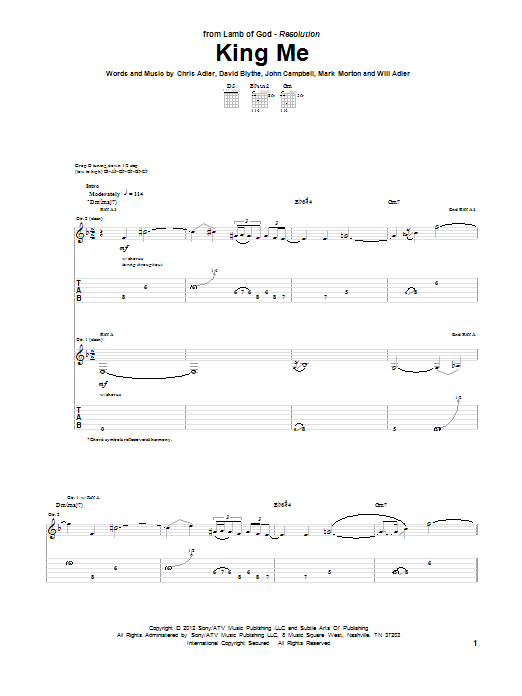 Lamb Of God King Me Sheet Music
