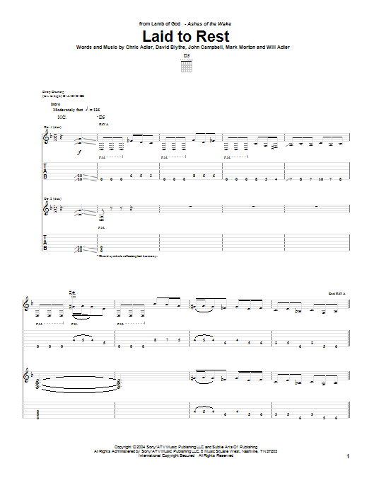 Lamb Of God Laid To Rest Sheet Music