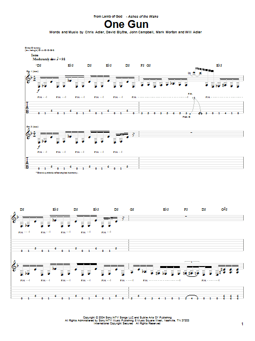 Lamb Of God One Gun Sheet Music