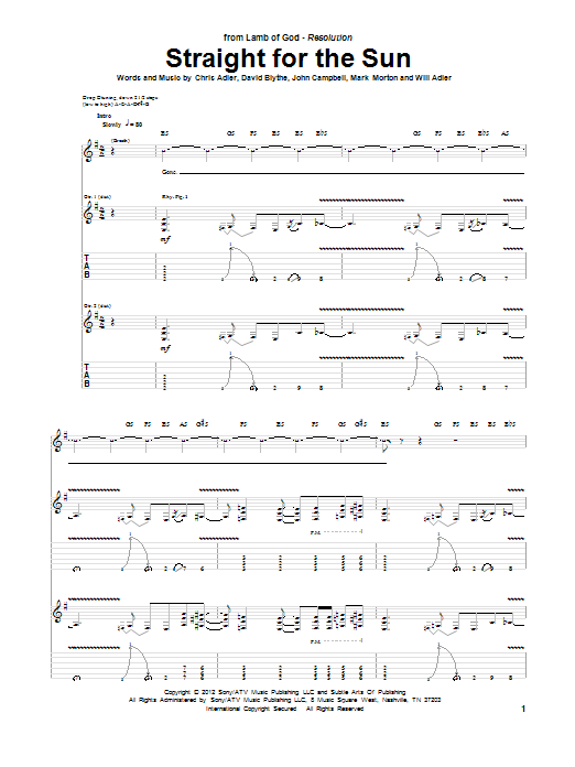 Lamb Of God Straight For The Sun Sheet Music