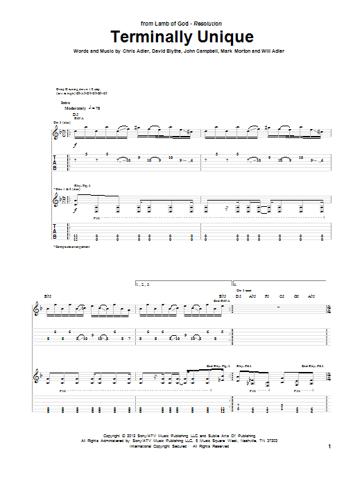 Lamb Of God Terminally Unique Sheet Music