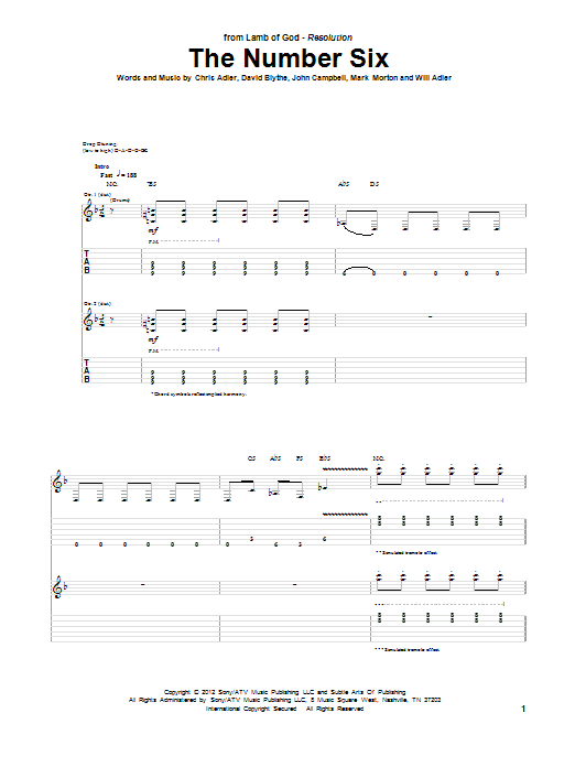 Lamb Of God The Number Six Sheet Music