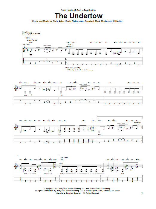 Lamb Of God The Undertow Sheet Music