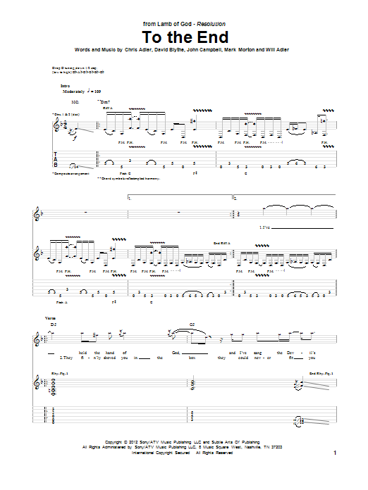 Lamb Of God To The End Sheet Music