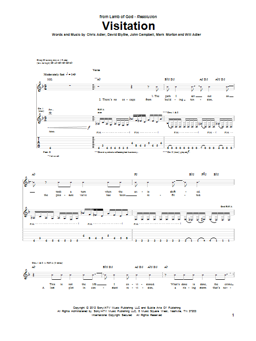Lamb Of God Visitation Sheet Music