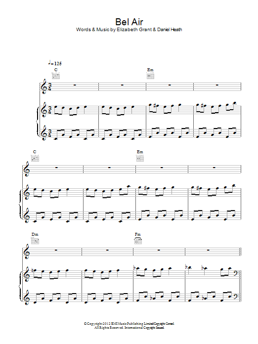 Lana Del Rey Bel Air Sheet Music