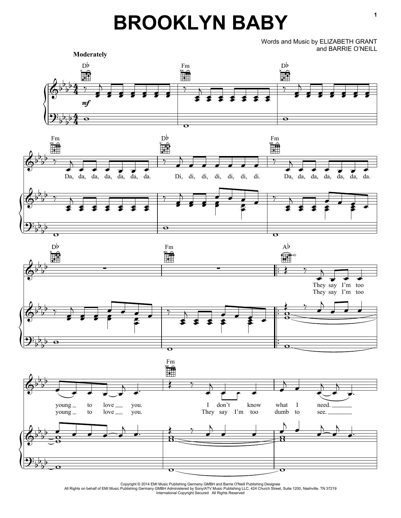 Lana Del Rey Brooklyn Baby Sheet Music