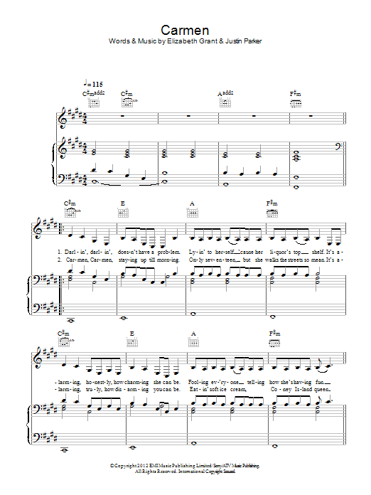 Lana Del Rey Carmen Sheet Music
