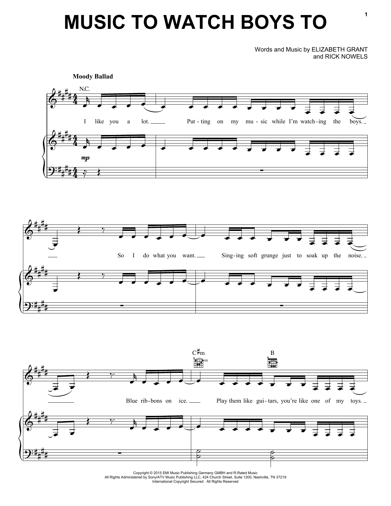 Lana Del Rey Music To Watch Boys To Sheet Music