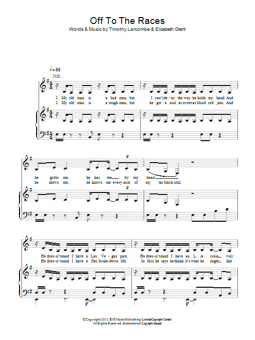 Lana Del Rey Off To The Races Sheet Music