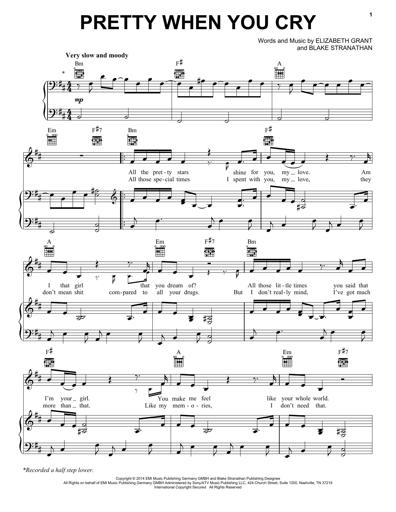 Lana Del Rey Pretty When You Cry Sheet Music