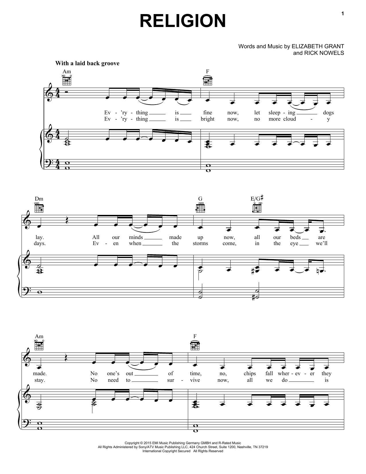 Lana Del Rey Religion Sheet Music