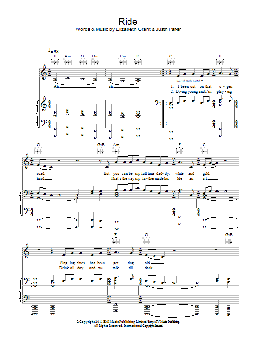 Lana Del Rey Ride Sheet Music