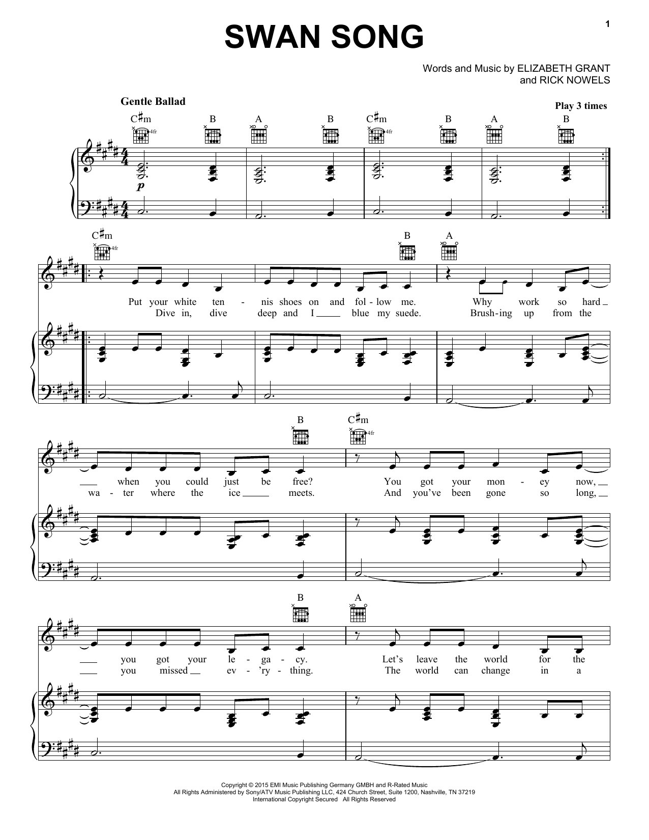 Lana Del Rey Swan Song Sheet Music