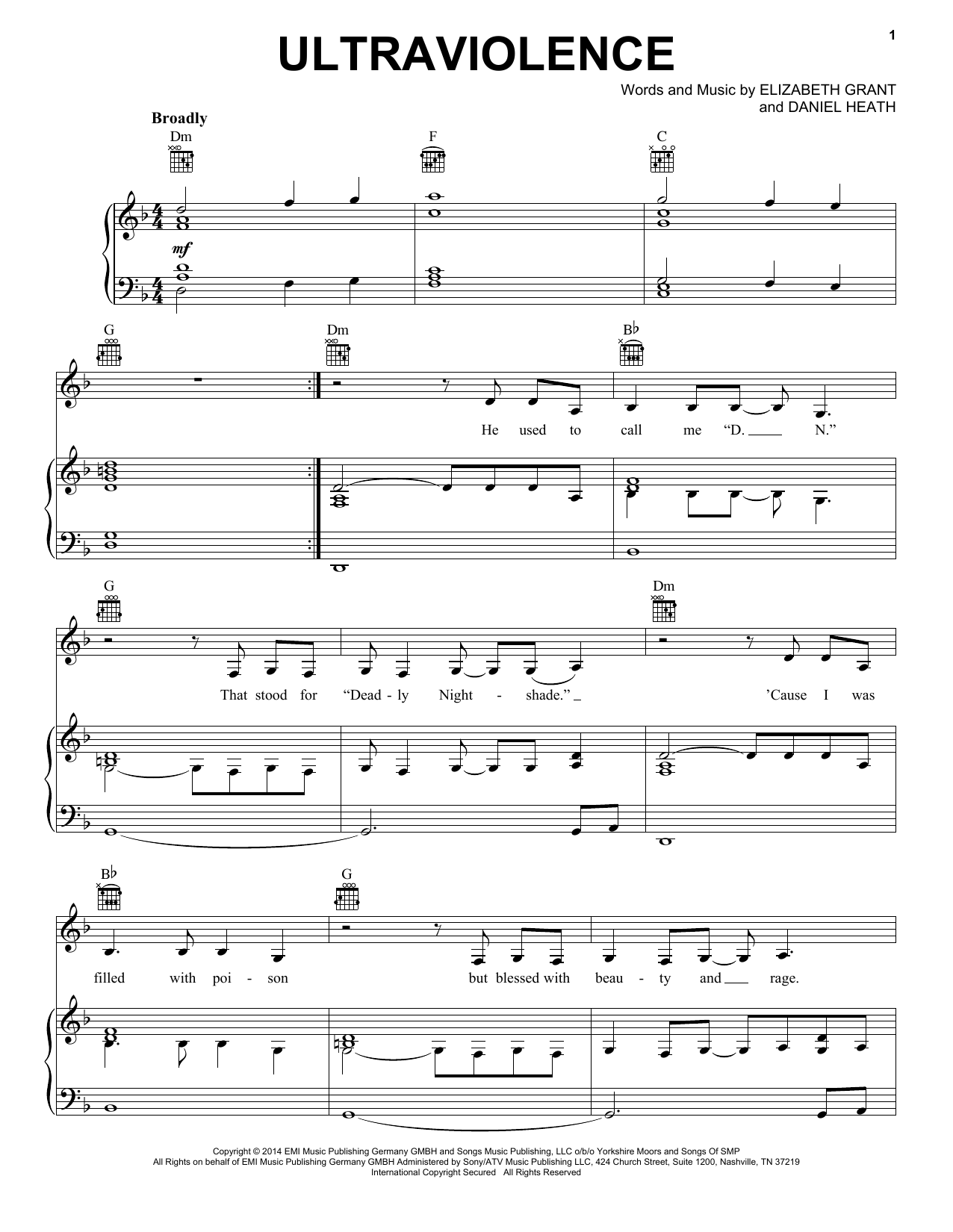 Lana Del Rey Ultraviolence Sheet Music