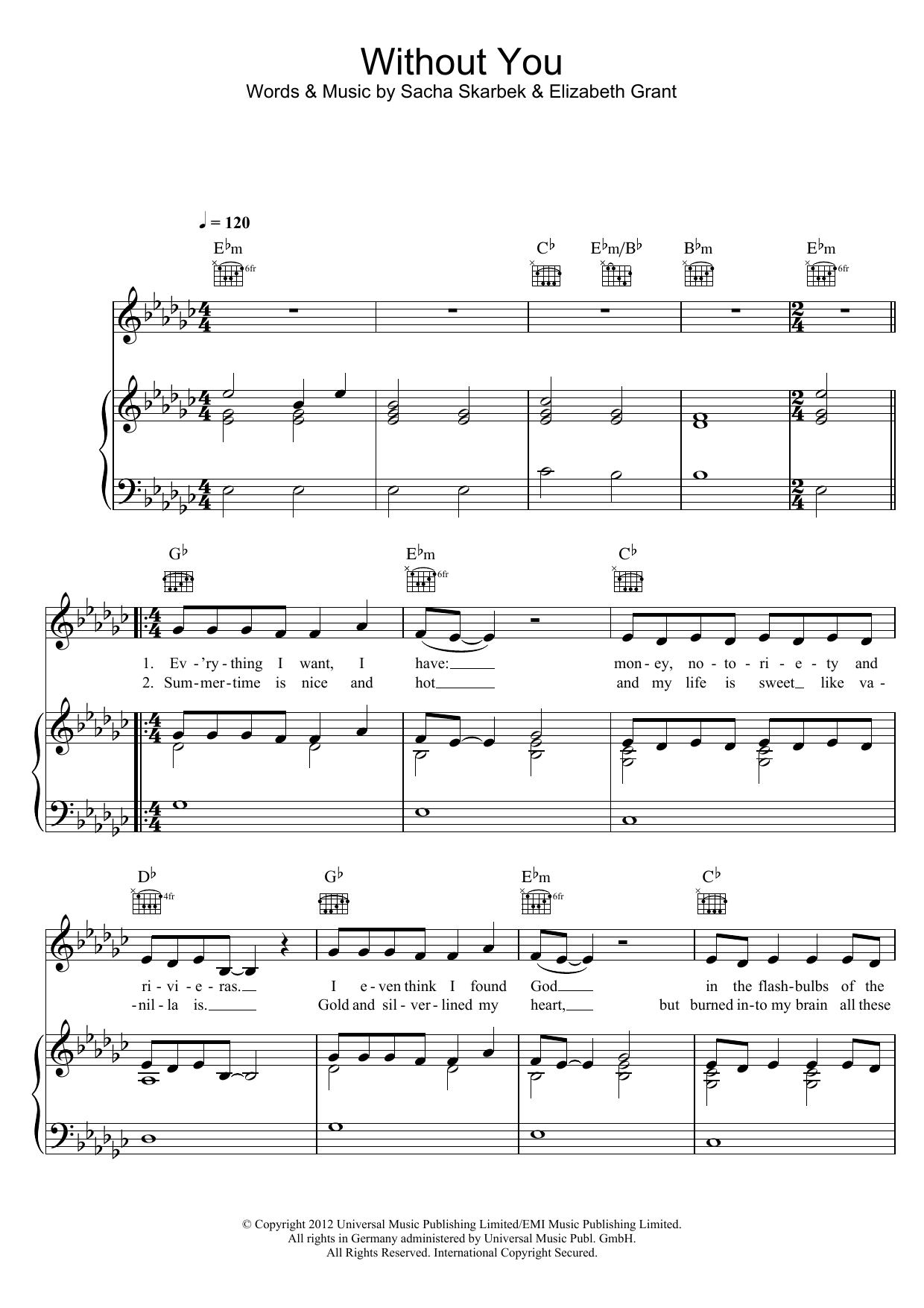 Lana Del Rey Without You Sheet Music