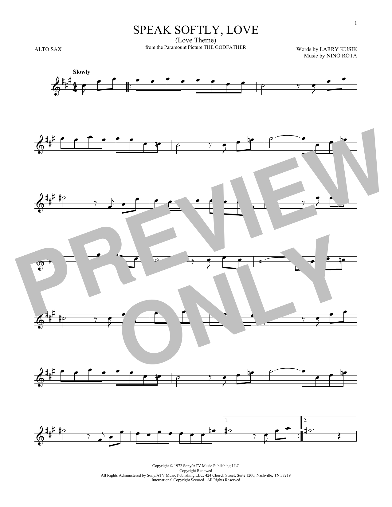 Larry Kusik Speak Softly, Love (Love Theme) Sheet Music