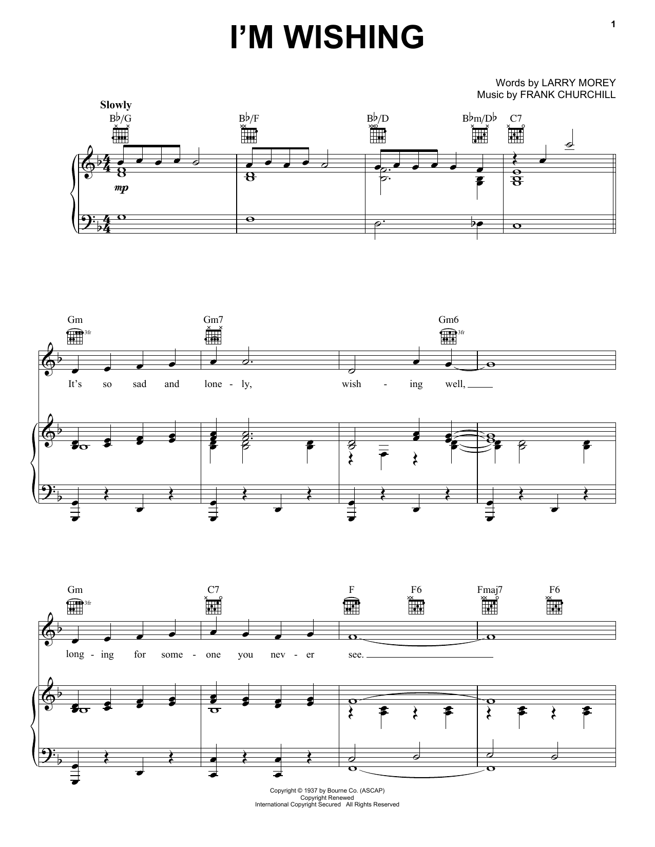 Larry Morey and Frank Churchill I'm Wishing (from Snow White and the Seven Dwarfs) Sheet Music