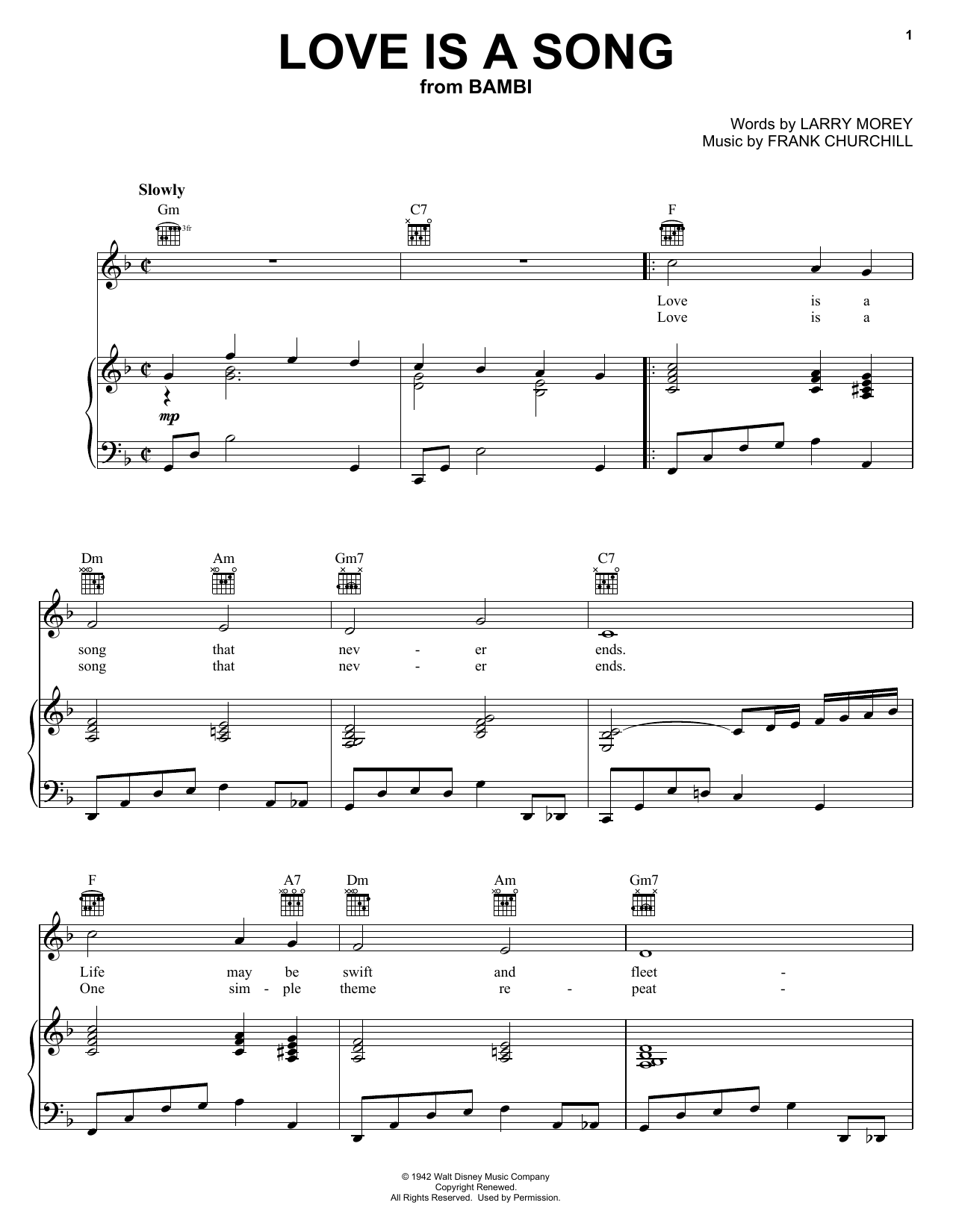 Larry Morey Love Is A Song Sheet Music