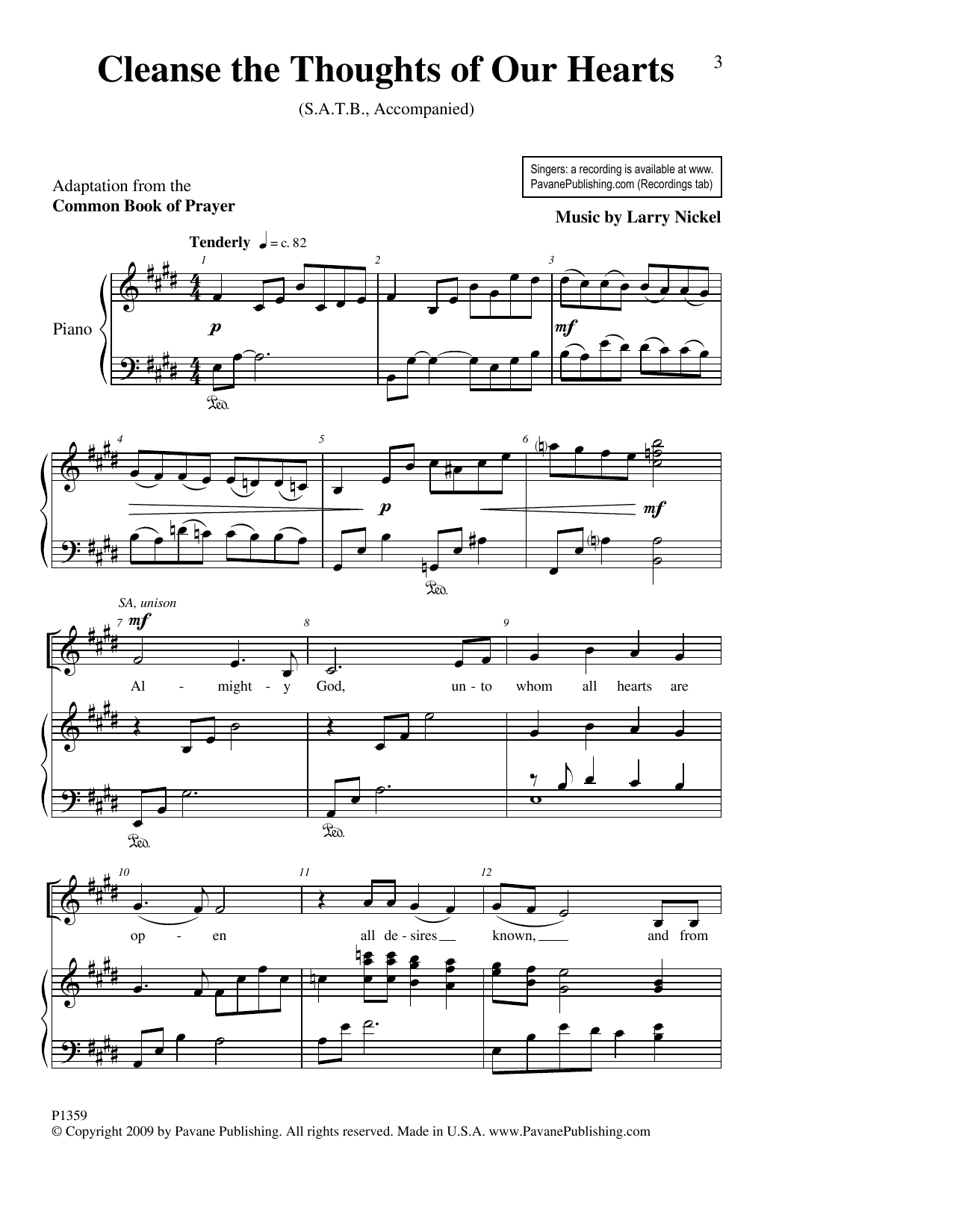 Larry Nickel Cleanse The Thoughts Of Our Hearts Sheet Music