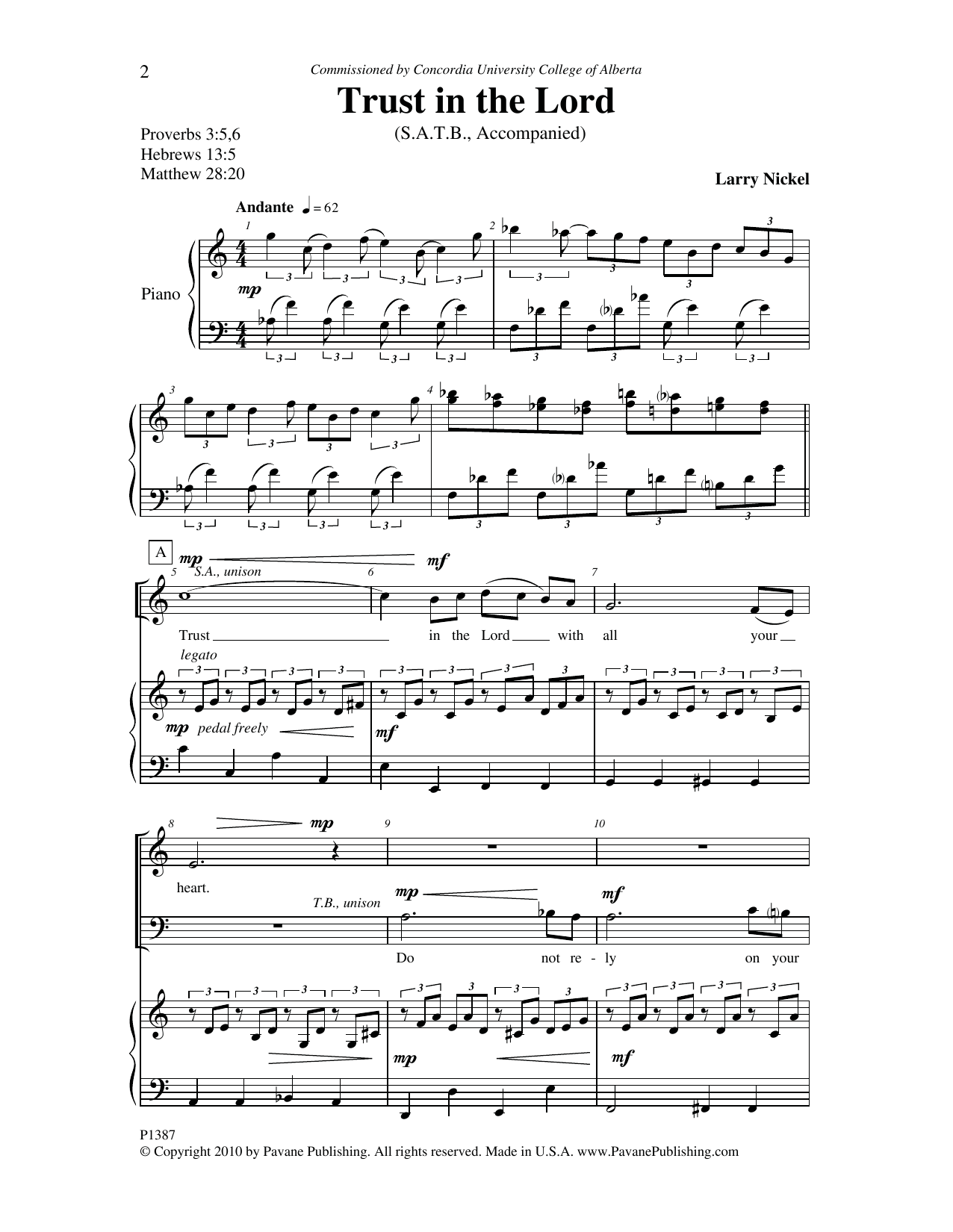 Larry Nickel Trust In The Lord Sheet Music