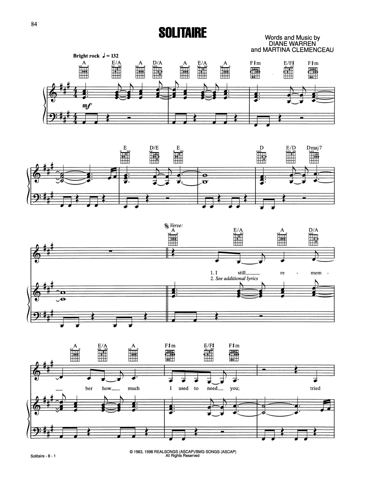 Laura Branigan Solitaire Sheet Music