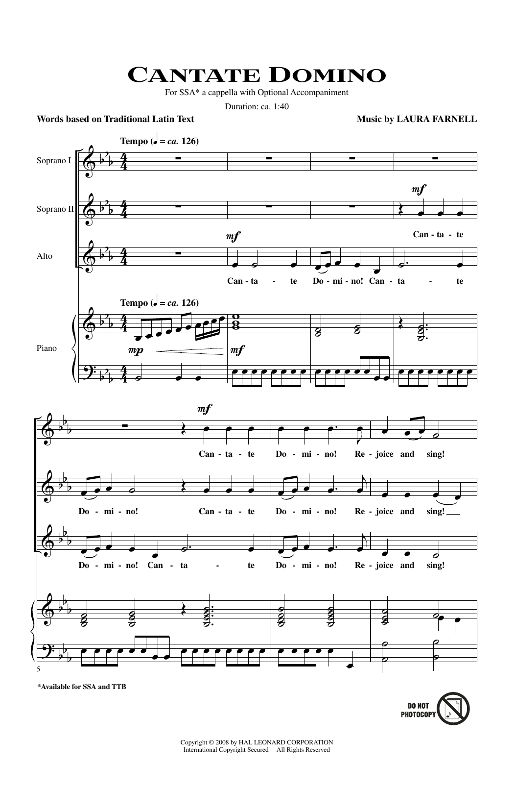 Laura Farnell Cantate Domino Sheet Music