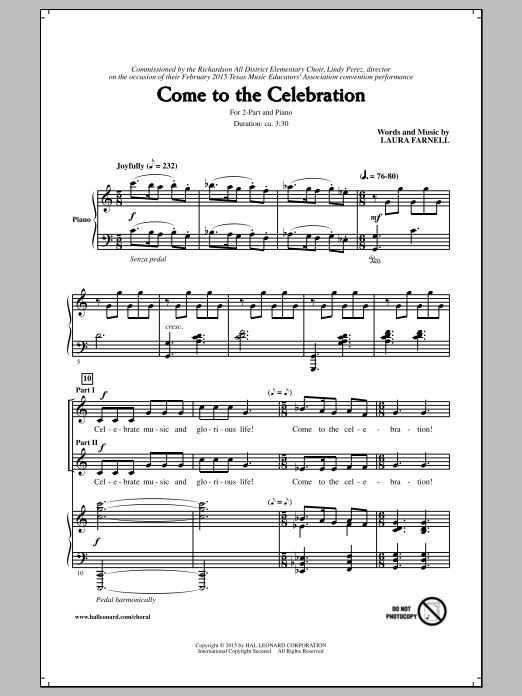 Laura Farnell Come To The Celebration Sheet Music