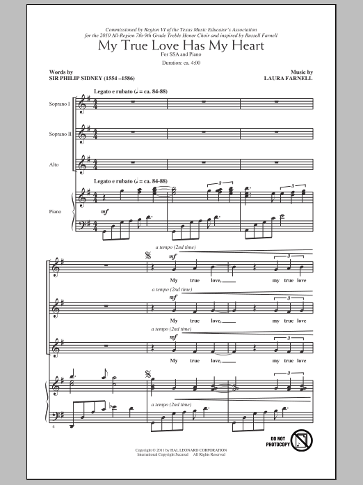 Laura Farnell My True Love Has My Heart Sheet Music