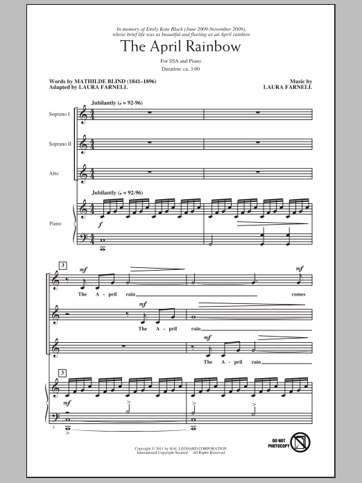 Laura Farnell The April Rainbow Sheet Music
